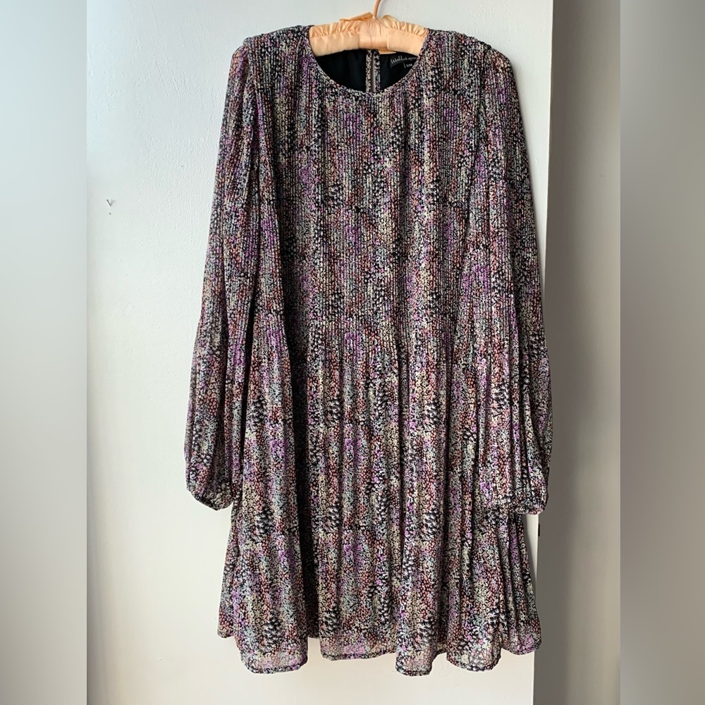 Floral Pleated Long Sleeve Mini Dress Small/Medium